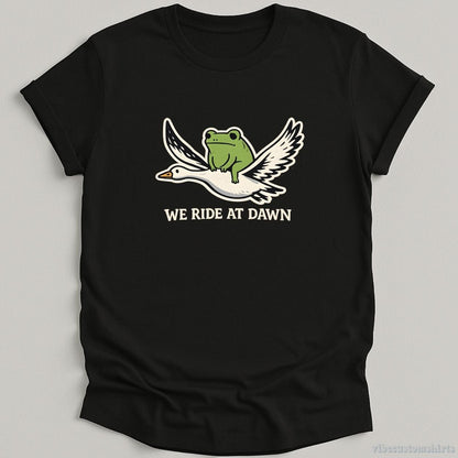 T-Shirt Black / S We Ride At Dawn Frog Riding Goose Vintage Shirt