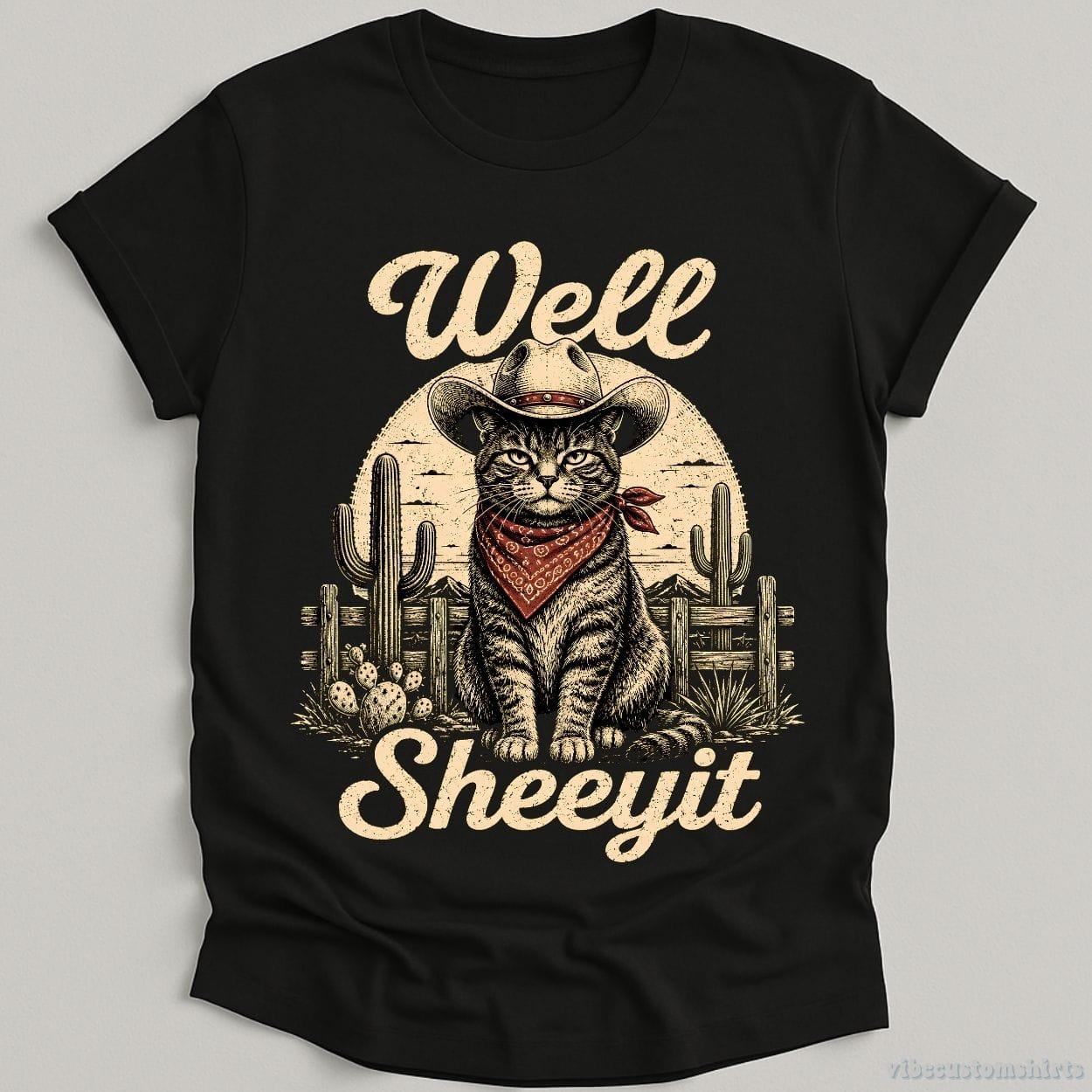 T-Shirt Black / S Well Sheeyit Cowboy Cat Western Shirt