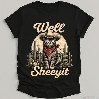 T-Shirt Black / S Well Sheeyit Cowboy Cat Western Shirt