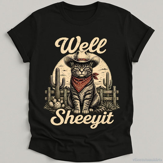 T-Shirt Black / S Well Sheeyit Cowboy Cat Western Shirt
