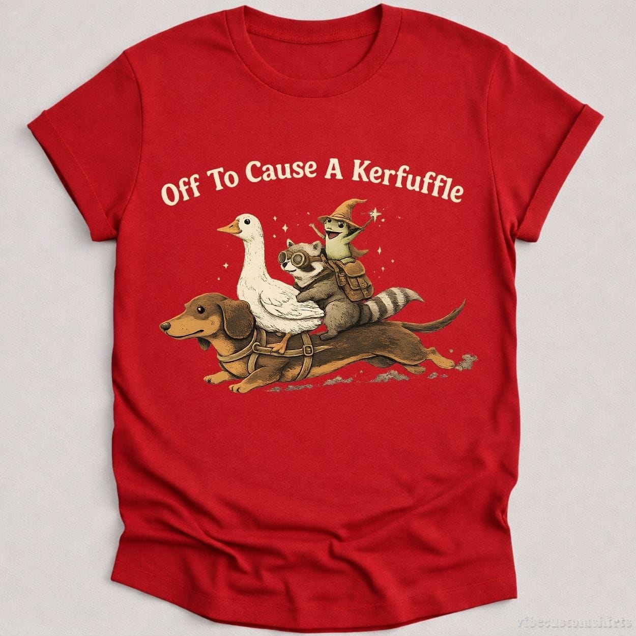 T-Shirt Cardinal Red / S Off To Cause A Kerfuffle Funny Animal Adventure Shirt