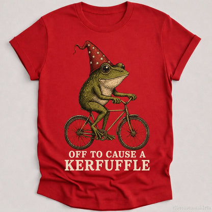 T-Shirt Cardinal Red / S Off To Cause A Kerfuffle Vintage Frog on a Bicycle Shirt