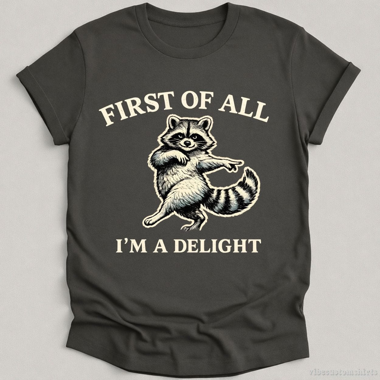 T-Shirt Charcoal / S First Of All I'm A Delight Sassy Raccoon Shirt