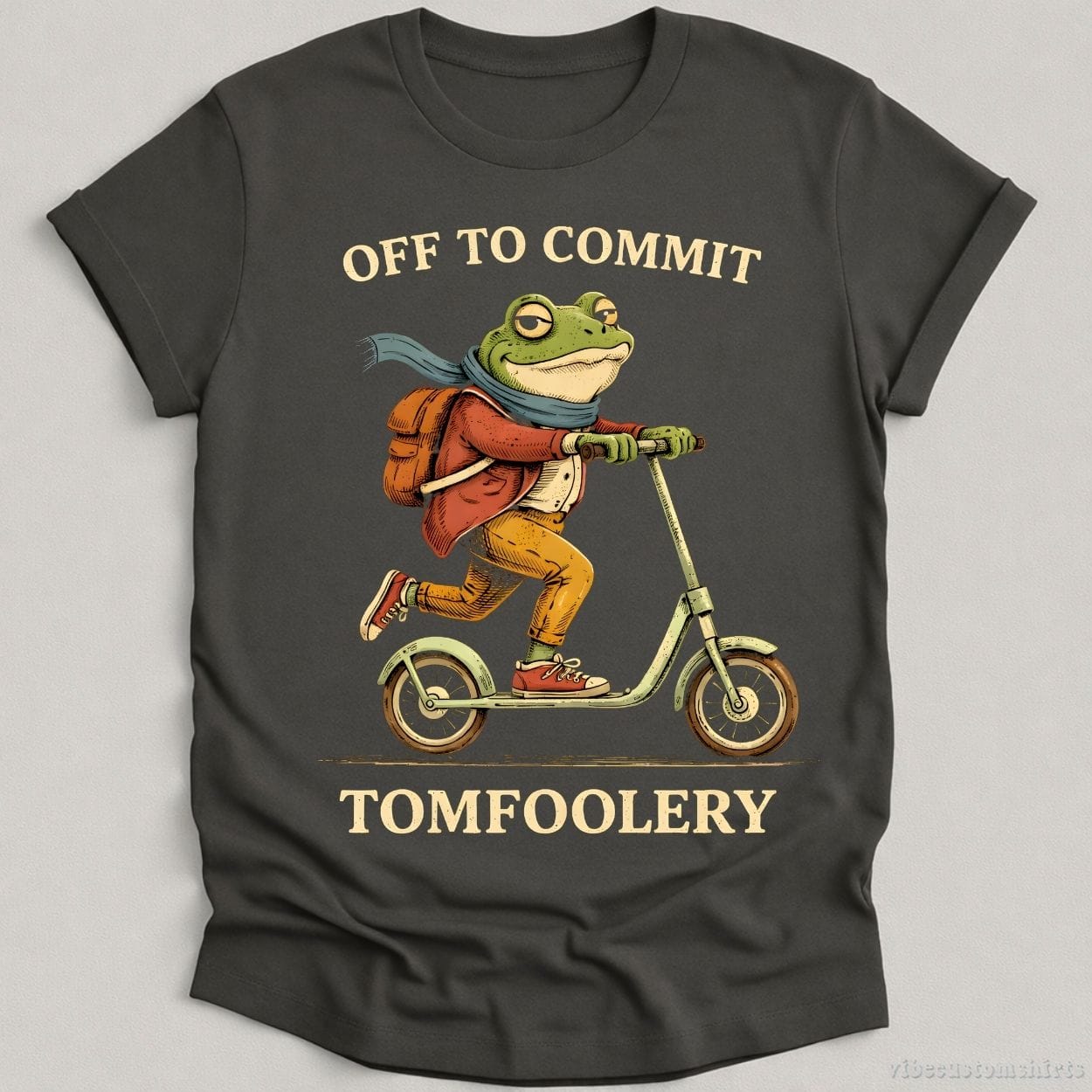 T-Shirt Charcoal / S Off To Commit Tomfoolery Scooter Frog Shirt