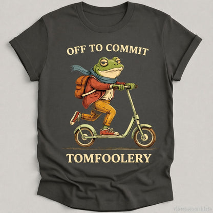 T-Shirt Charcoal / S Off To Commit Tomfoolery Scooter Frog Shirt