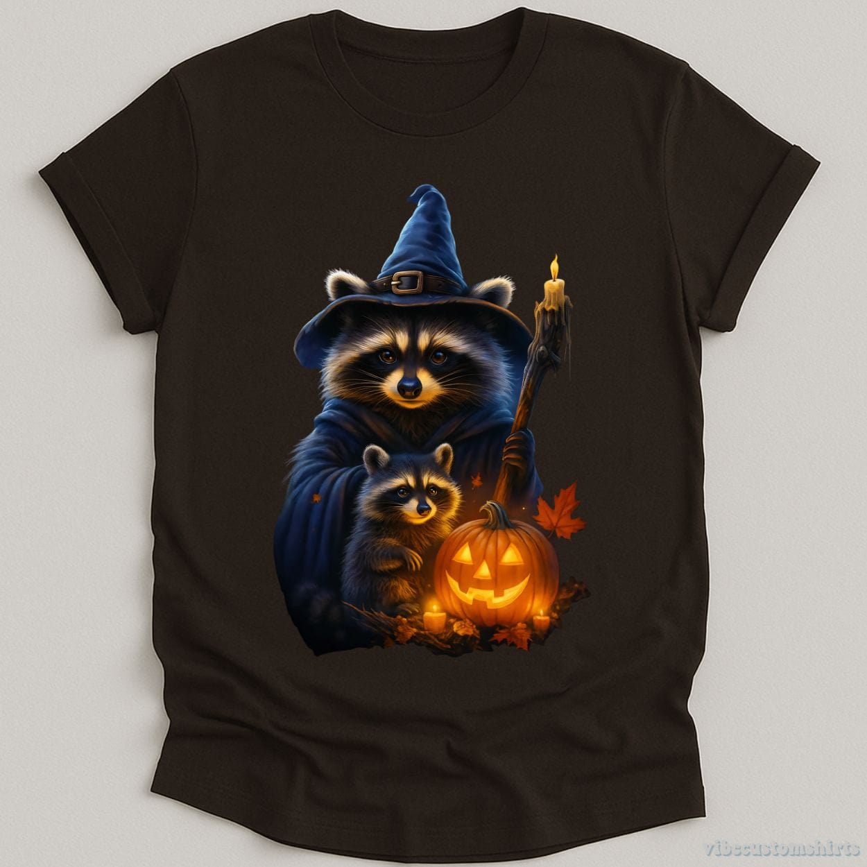 T-Shirt Dark Chocolate / S Spooky Baby Raccoon Wizard Halloween Shirt