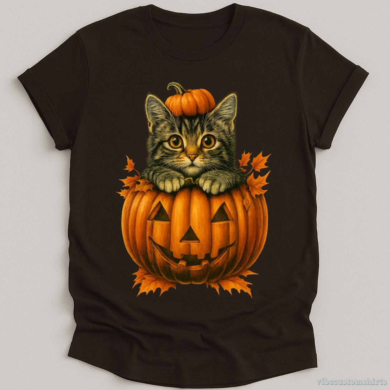 T-Shirt Dark Chocolate / S Spooky Cat in Pumpkin Halloween Shirt