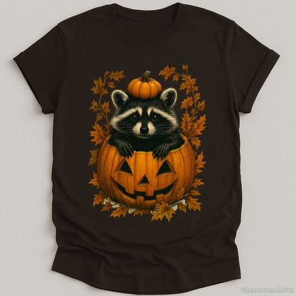 T-Shirt Dark Chocolate / S Spooky Raccoon in Pumpkin Halloween Shirt