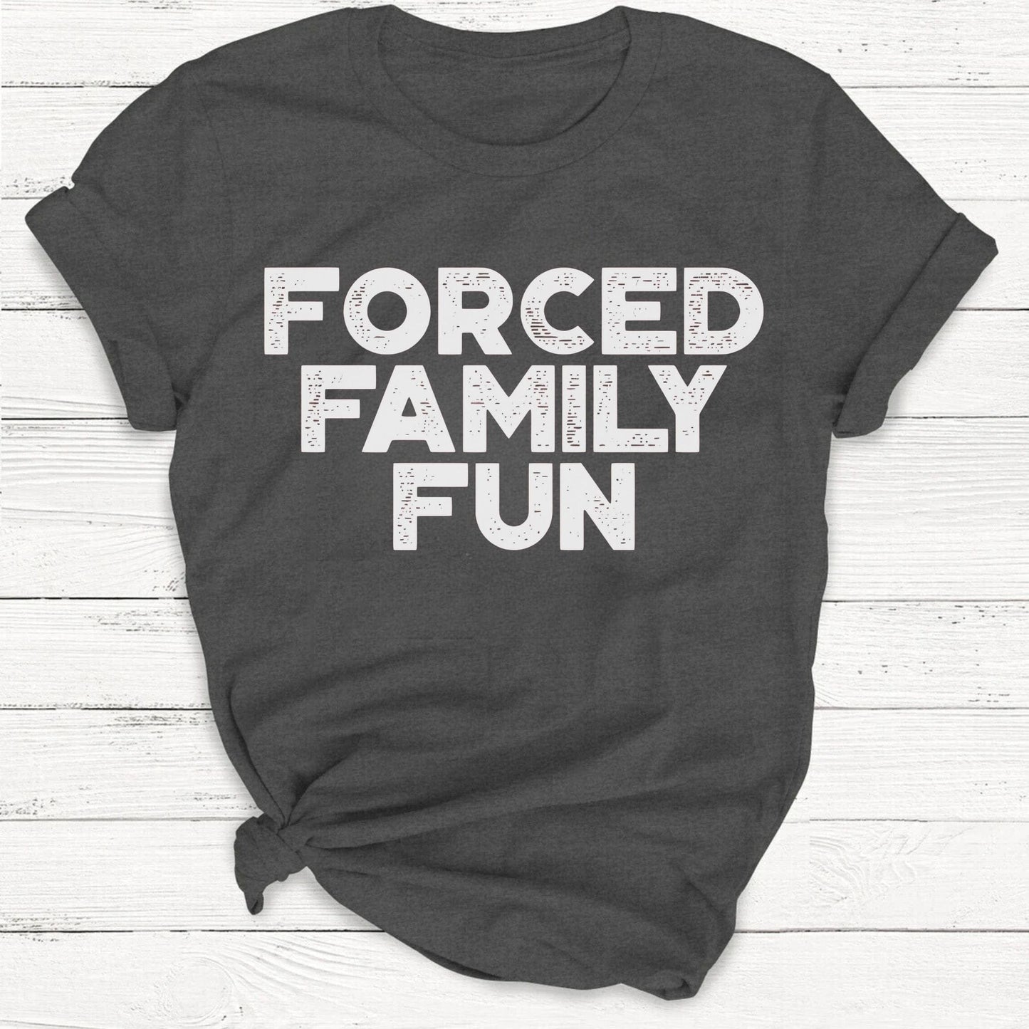 T-Shirt Dark Heather Grey / S Forced Family Fun Funny Retro Christmas Shirt