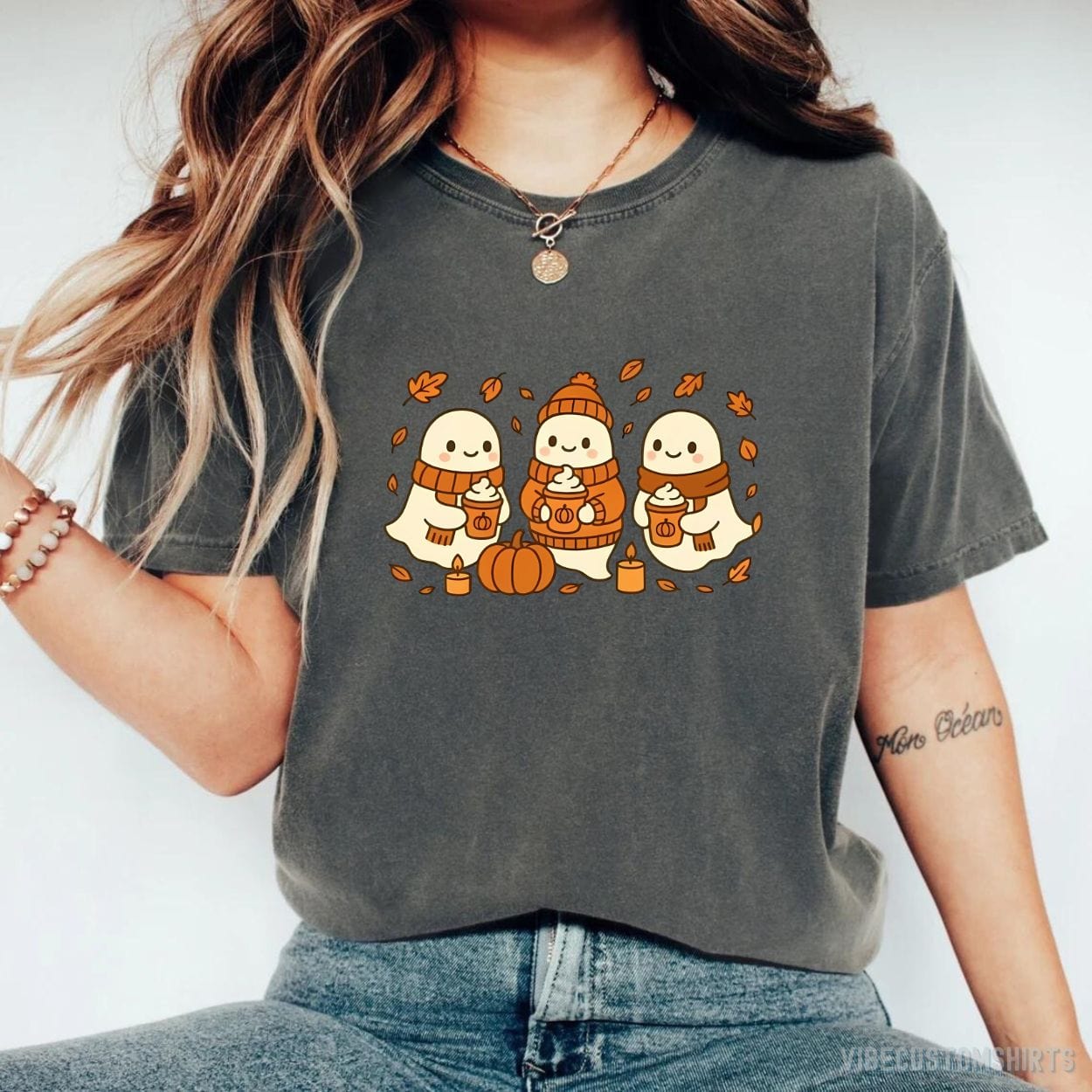 T-Shirt Dark Heather Grey / S Ghost Coffee Lover Halloween Shirt