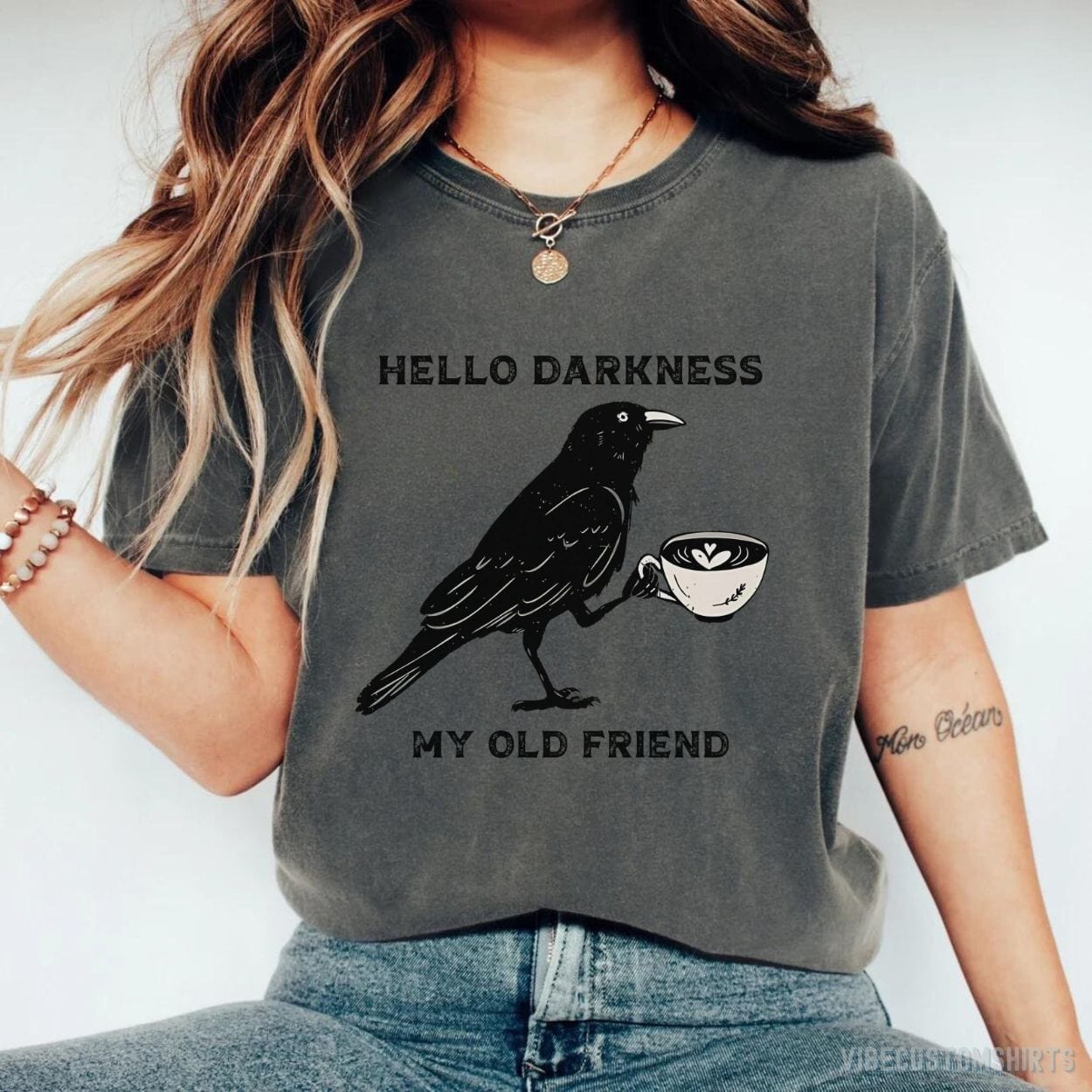 T-Shirt Dark Heather Grey / S Hello Darkness My Old Friend Crow Shirt