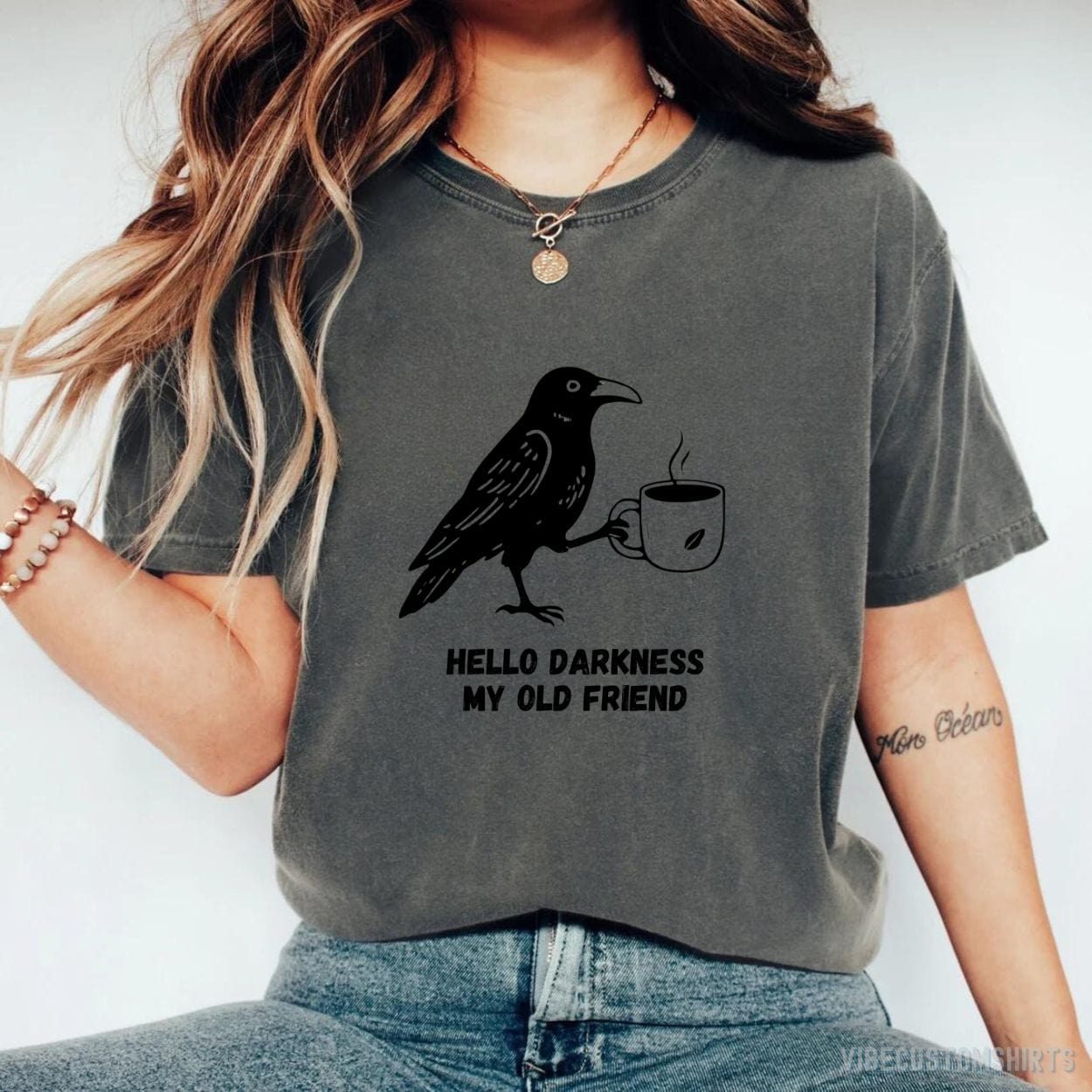 T-Shirt Dark Heather Grey / S Hello Darkness My Old Friend Raven Crow Shirt
