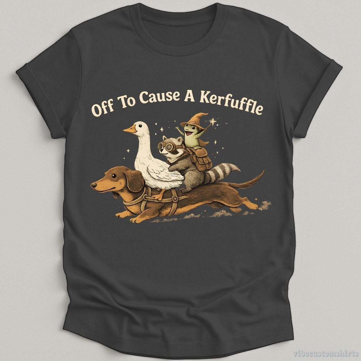 T-Shirt Dark Heather Grey / S Off To Cause A Kerfuffle Funny Animal Adventure Shirt