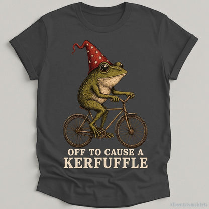 T-Shirt Dark Heather Grey / S Off To Cause A Kerfuffle Vintage Frog on a Bicycle Shirt