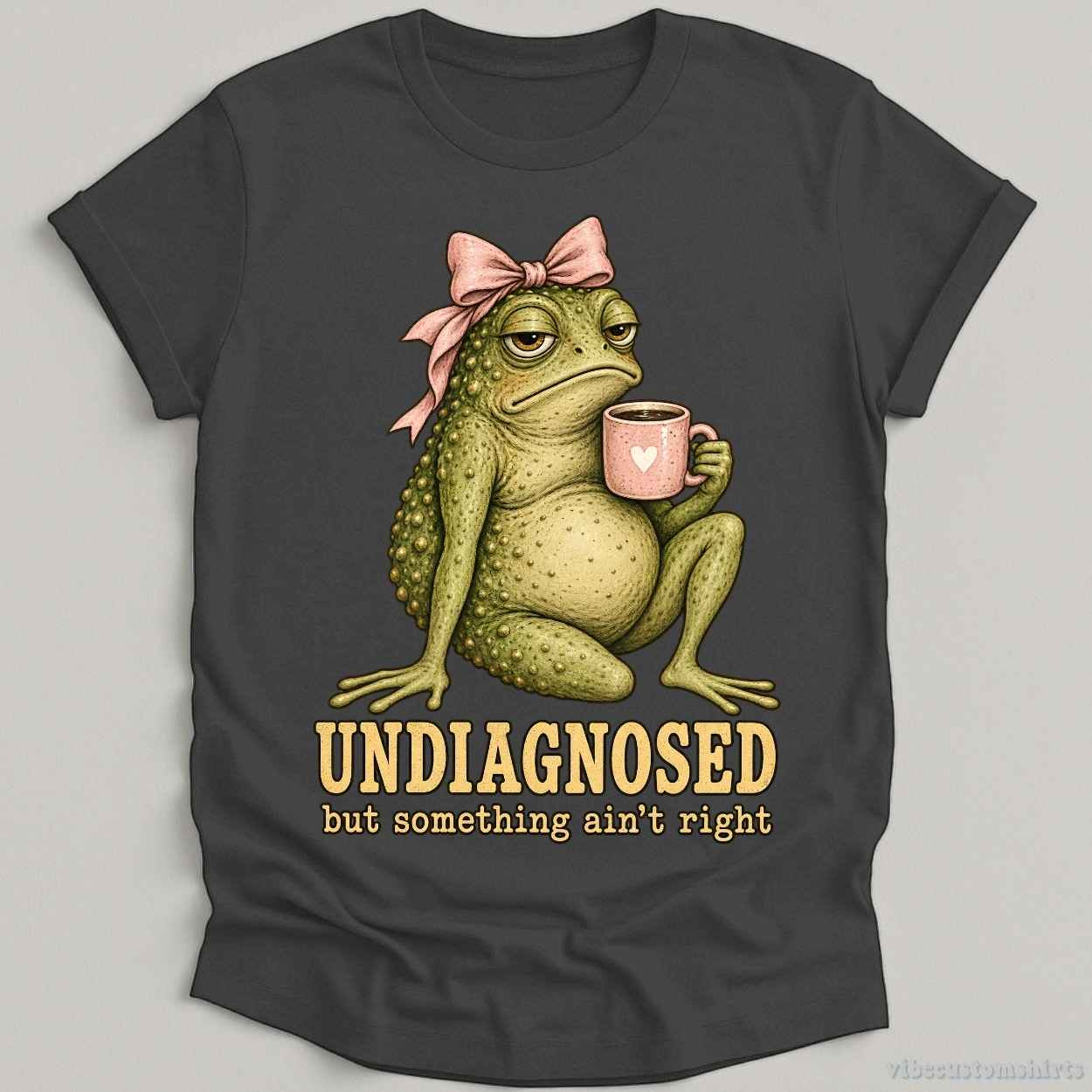 T-Shirt Dark Heather Grey / S Undiagnosed But Something Ain't Right Frog With Coffee Shirt