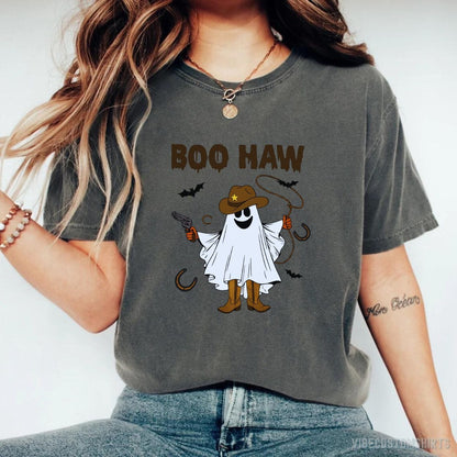 T-Shirt Dark Heather / S Boo Haw Funny Ghost Cowboy Shirt