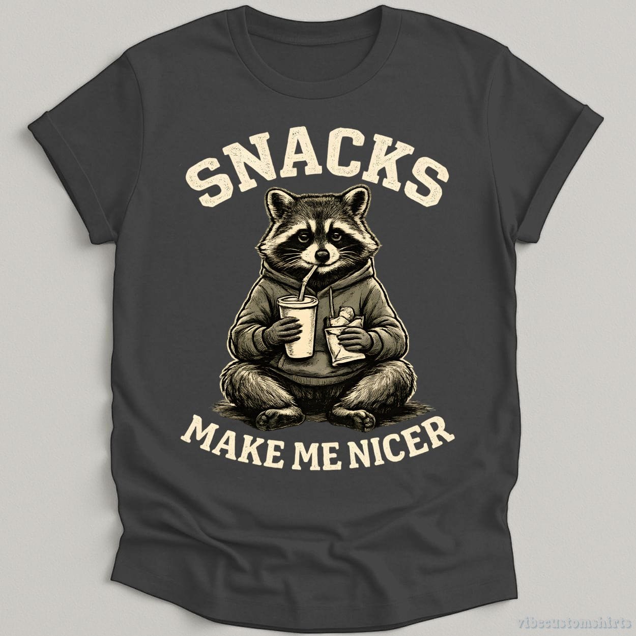 T-Shirt Dark Heather / S Snacks Make Me Nicer Trash Panda Shirt