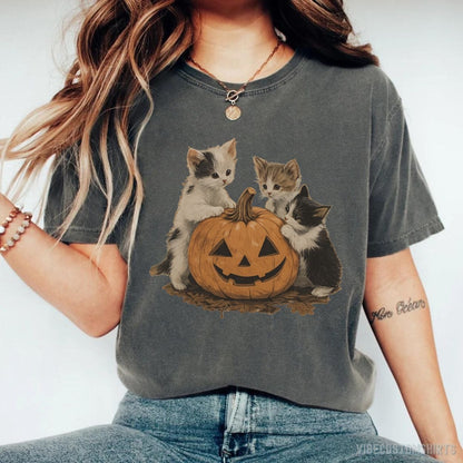T-Shirt Dark Heather / S Vintage 90s Cat Retro Halloween Shirt