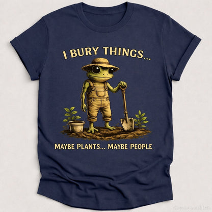 T-Shirt Heather Navy / S I Bury Things Maybe Plants Maybe People Frog Humor Shirt