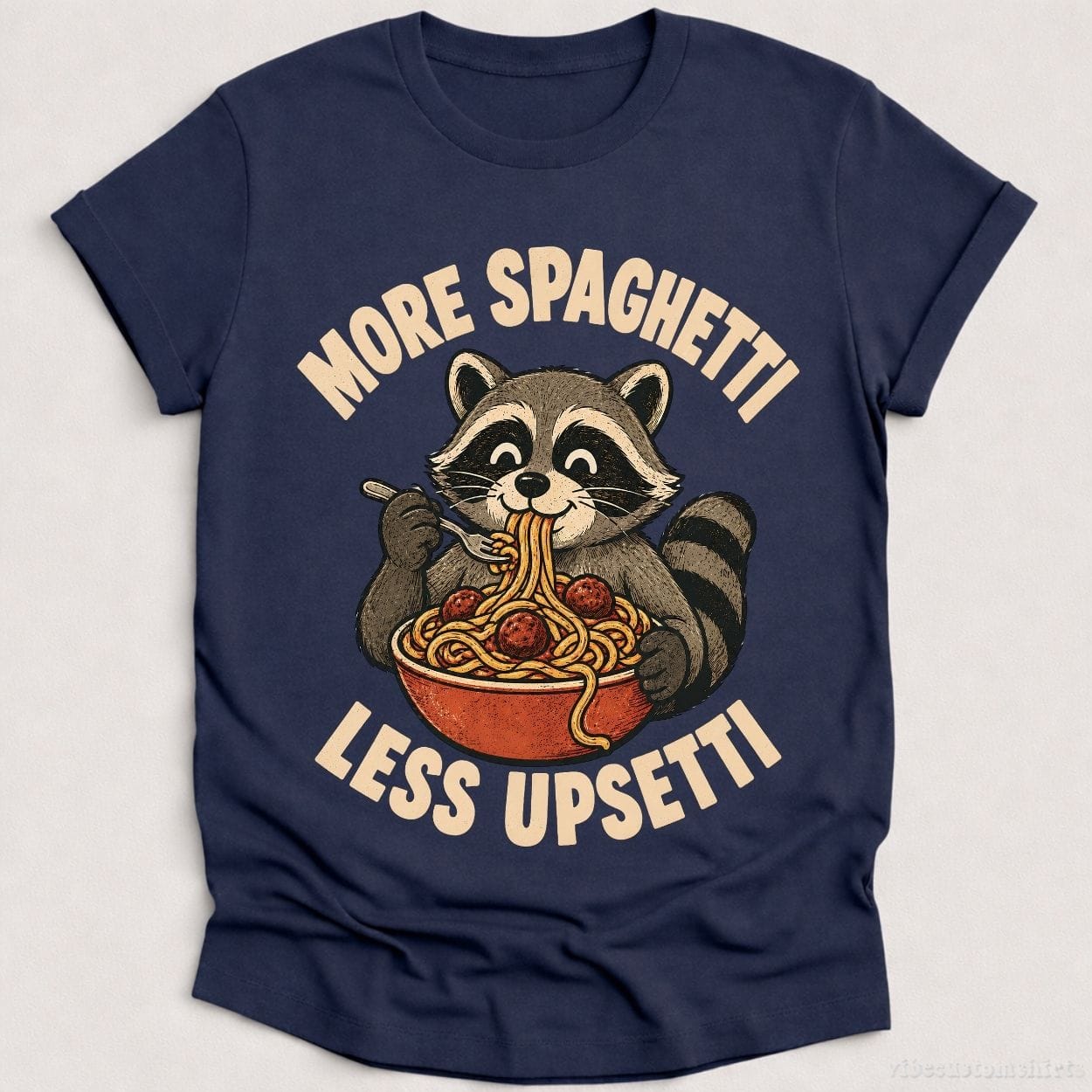 T-Shirt Heather Navy / S More Spaghetti Less Upsetti Funny Raccoon Shirt