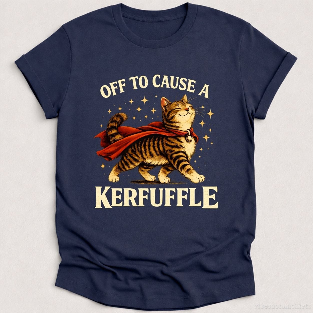 T-Shirt Heather Navy / S Off To Cause A Kerfuffle Funny Cat Shirt