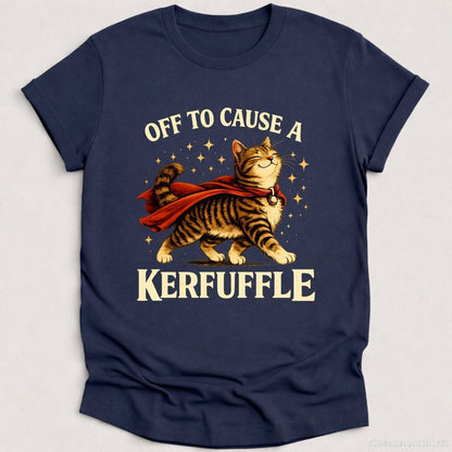 T-Shirt Heather Navy / S Off To Cause A Kerfuffle Funny Cat Shirt