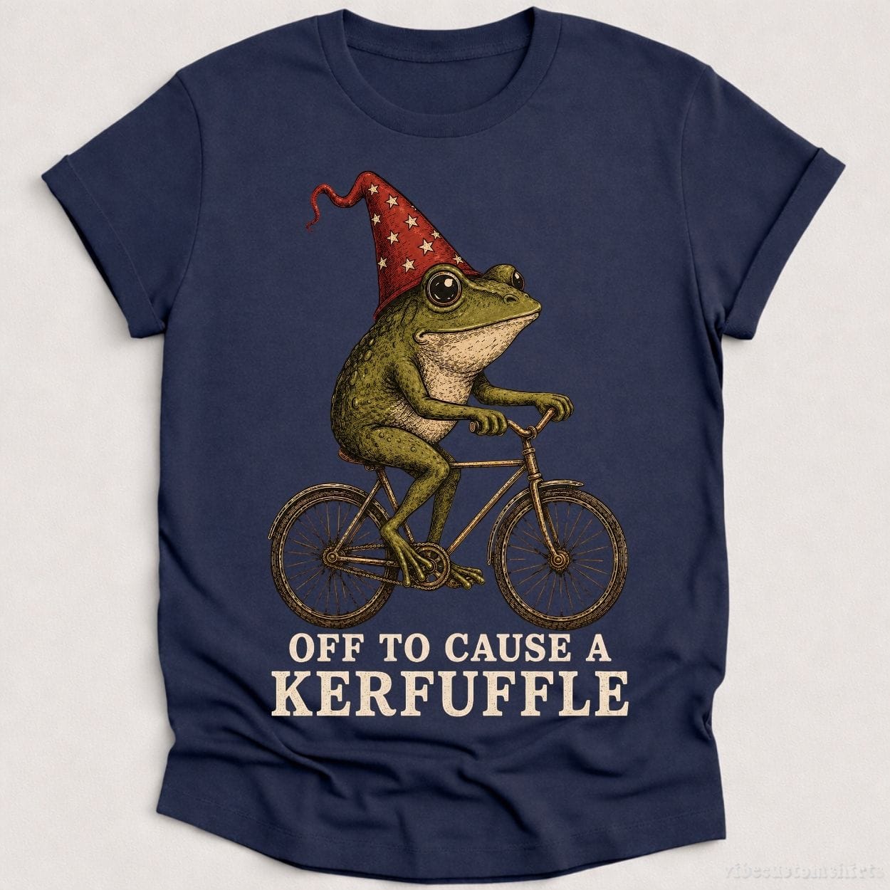 T-Shirt Heather Navy / S Off To Cause A Kerfuffle Vintage Frog on a Bicycle Shirt