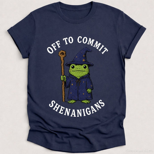 T-Shirt Heather Navy / S Off To Commit Shenanigans Wizard Frog Shirt