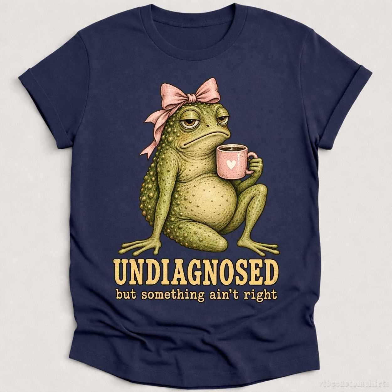 T-Shirt Heather Navy / S Undiagnosed But Something Ain't Right Frog With Coffee Shirt
