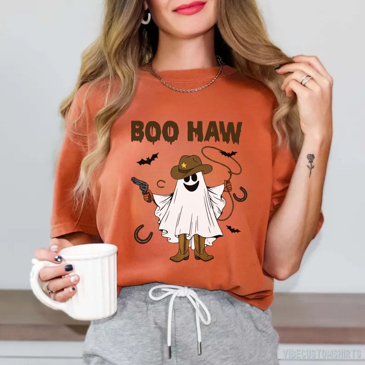 T-Shirt Heather Orange / S Boo Haw Funny Ghost Cowboy Shirt