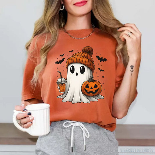 T-Shirt Heather Orange / S Cute Ghost Halloween Spooky Season Shirt