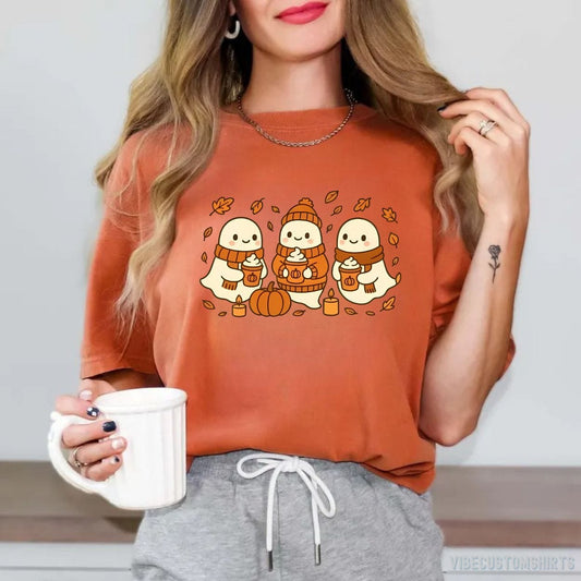 T-Shirt Heather Orange / S Ghost Coffee Lover Halloween Shirt