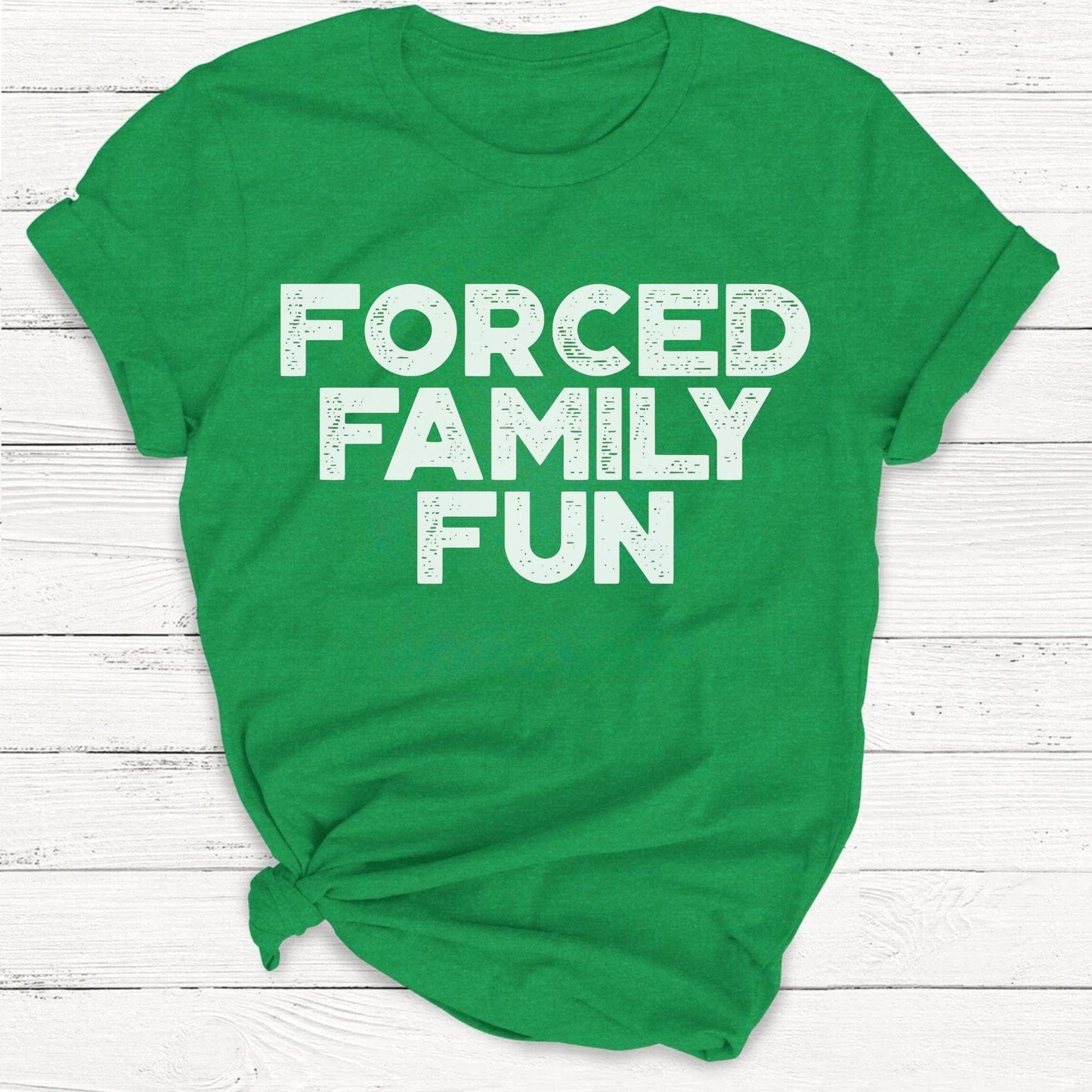 T-Shirt Kelly Green / S Forced Family Fun Funny Retro Christmas Shirt