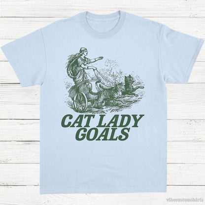 T-Shirt Light Blue / S Cat Lady Goals Vintage Shirt, Viking Lady Leashes Her Cats Tee, Childless Cat Ladies T-Shirt, Funny Cat Lovers Tee, Y2k Gifts