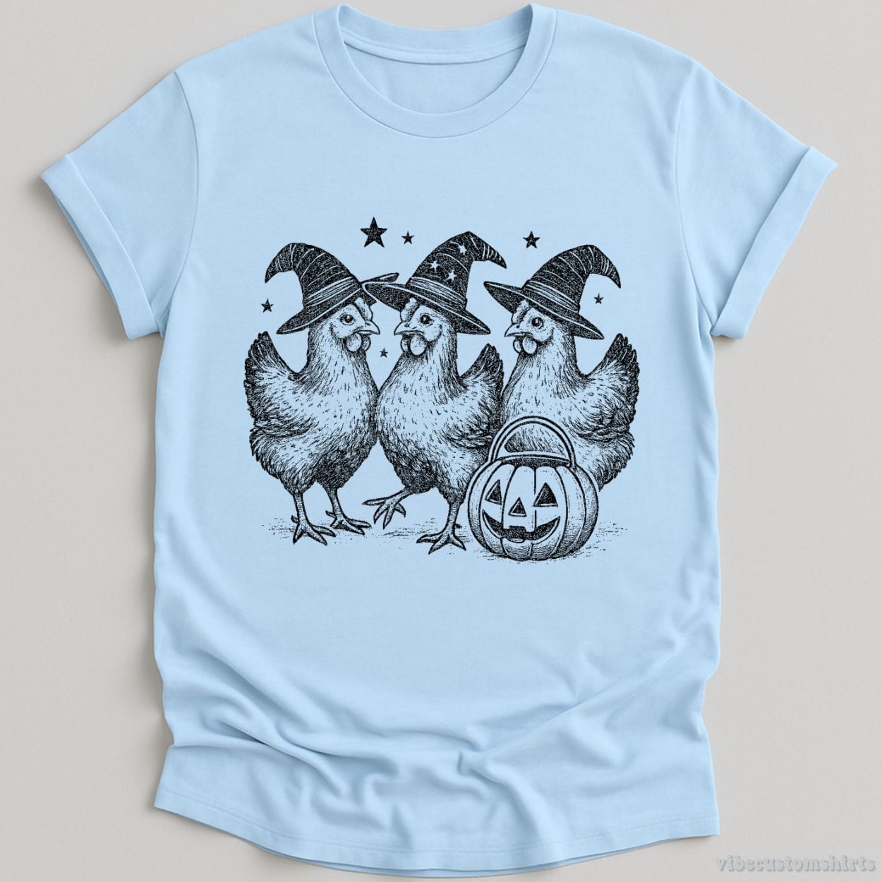 T-Shirt Light Blue / S Chicken Witches Funny Halloween Shirt