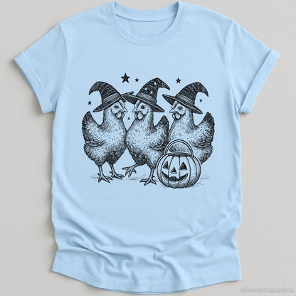 T-Shirt Light Blue / S Chicken Witches Funny Halloween Shirt