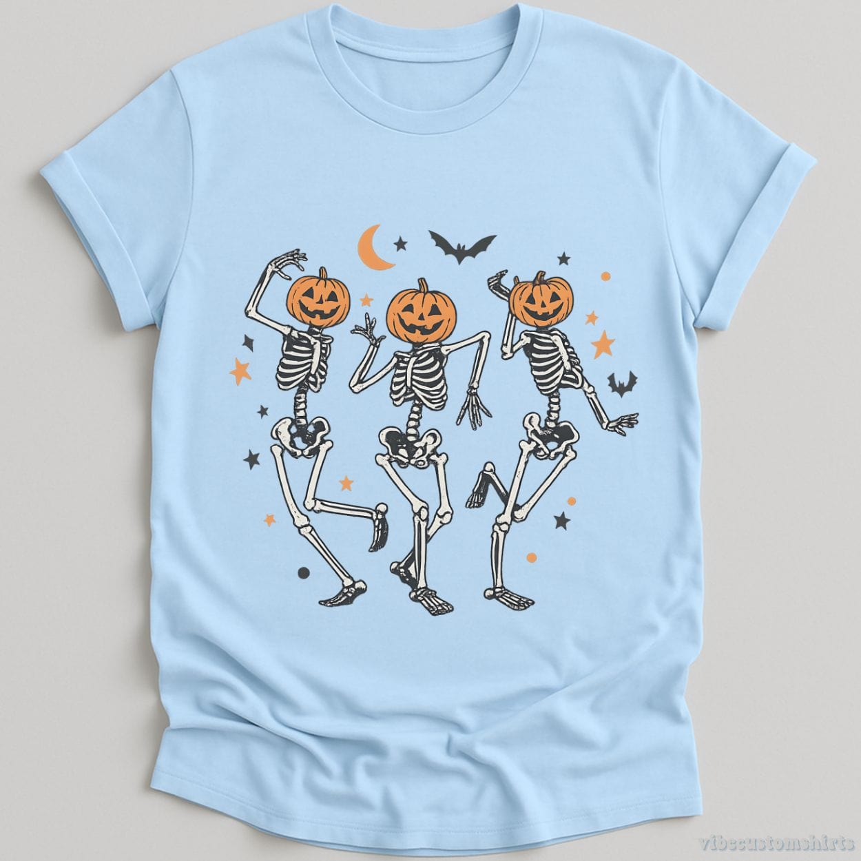 T-Shirt Light Blue / S Dancing Skeleton Pumpkin Retro Halloween Shirt