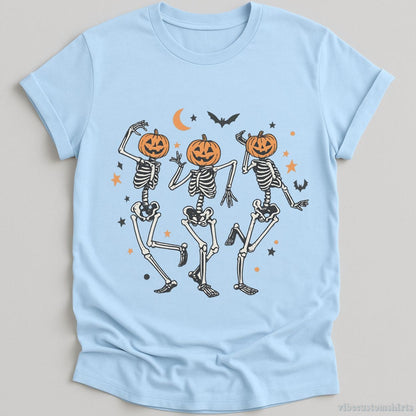 T-Shirt Light Blue / S Dancing Skeleton Pumpkin Retro Halloween Shirt
