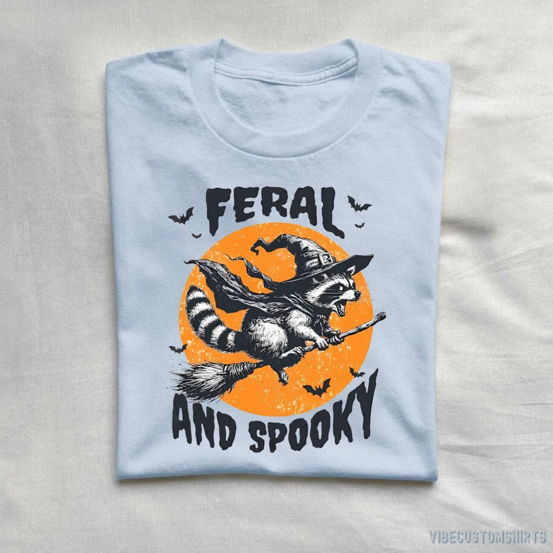 T-Shirt Light Blue / S Feral and Spooky Raccoon Halloween T-Shirt