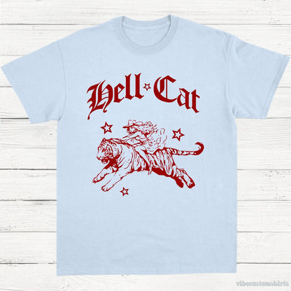 T-Shirt Light Blue / S Hell Cat Cowgirl Riding Tiger Shirt