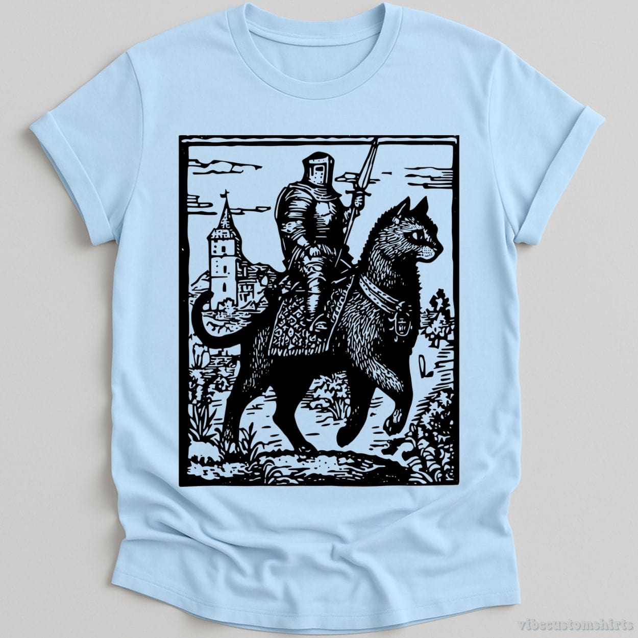T-Shirt Light Blue / S Knight Cat Rider Vintage Graphic Shirt