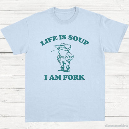 T-Shirt Light Blue / S Life Is Soup I Am Fork Frog Vintage T-Shirt