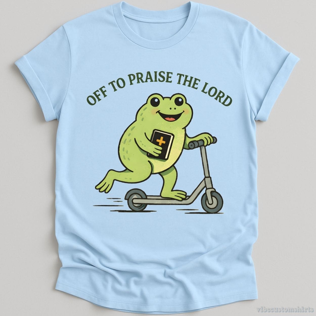 T-Shirt Light Blue / S Off To Praise The Lord Vintage Frog Humor Shirt