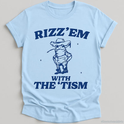 T-Shirt Light Blue / S Rizz Em With The Tism Vintage Shirt, Autism Awareness T-Shirt, Farmer Cute Frog Tee, Retro Cartoon T Shirt, Meme Frog T Shirt, Fun Gift