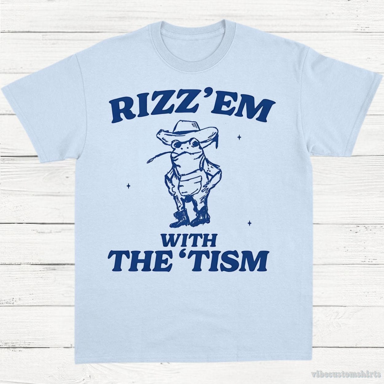 T-Shirt Light Blue / S Rizz Em With The Tism Vintage Shirt, Autism Awareness T-Shirt, Farmer Cute Frog Tee, Retro Cartoon T Shirt, Meme Frog T Shirt, Fun Gift