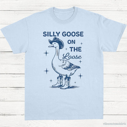 T-Shirt Light Blue / S Silly Goose on the Loose Vintage Shirt, Cowboy Goose T-Shirt, Retro Cartoon Goose T Shirt, Meme Shirt, Gift For Goose Lovers, Unisex Tee