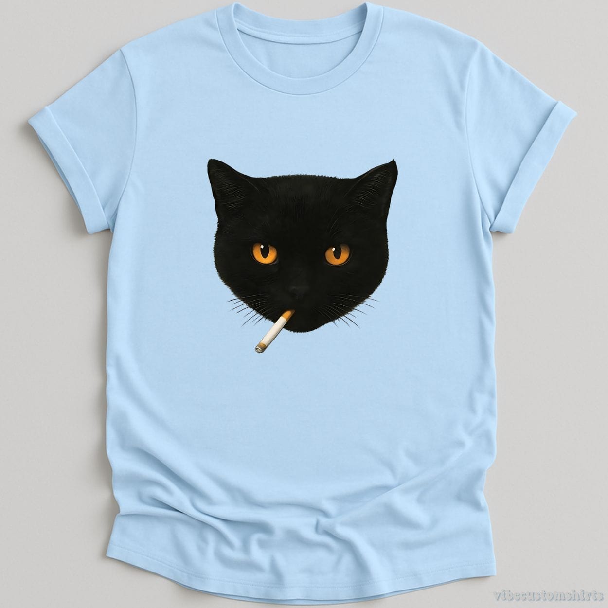 T-Shirt Light Blue / S Smoking Black Cat Funny Shirt