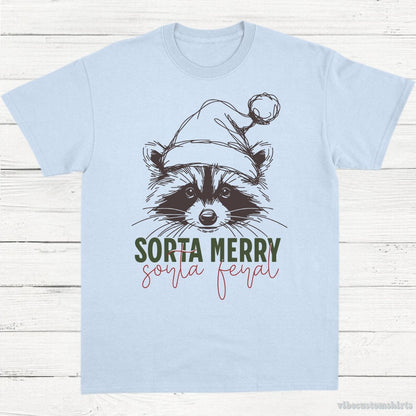 T-Shirt Light Blue / S Sorta Merry Sorta Feral Raccoon Christmas Shirt