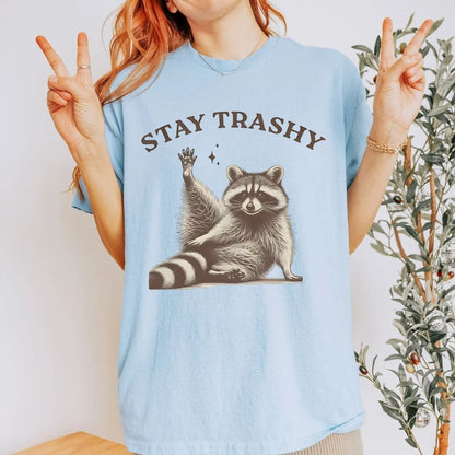 T-Shirt Light Blue / S Stay Trashy Funny Raccoon T-Shirt