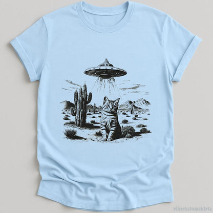 T-Shirt Light Blue / S Ufo Cat Western Vintage Style Shirt